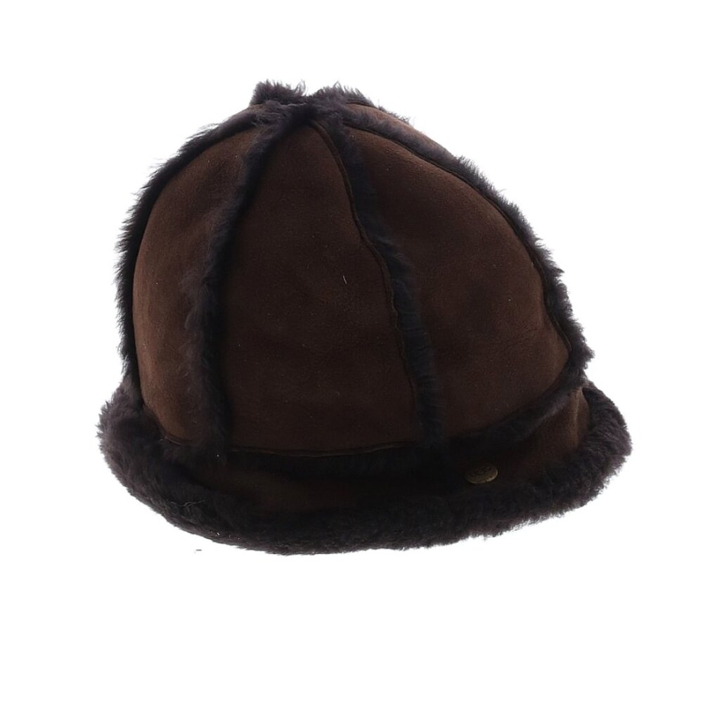 UGG Brown Shearling Leather Hat Fur Trim Winter Aviator Style OS